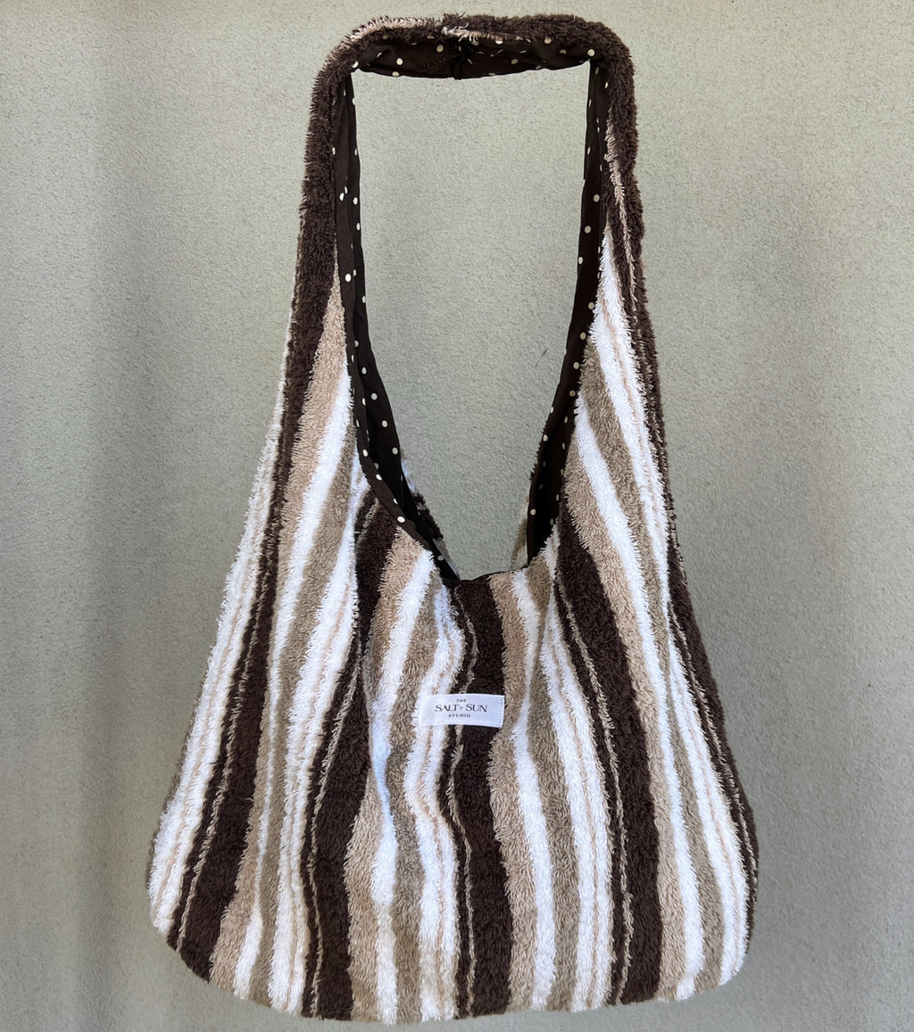 Cocoa Stripe Terry Tote Bag